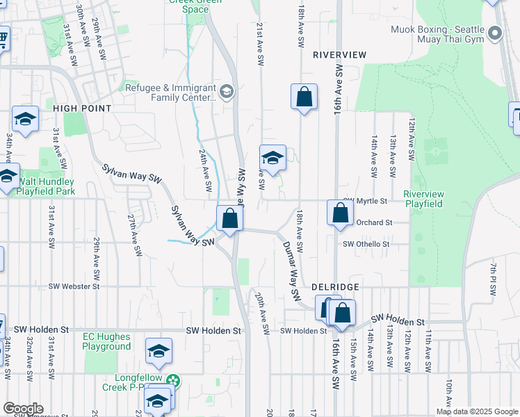 map of restaurants, bars, coffee shops, grocery stores, and more near 1812 Southwest Myrtle Street in Seattle