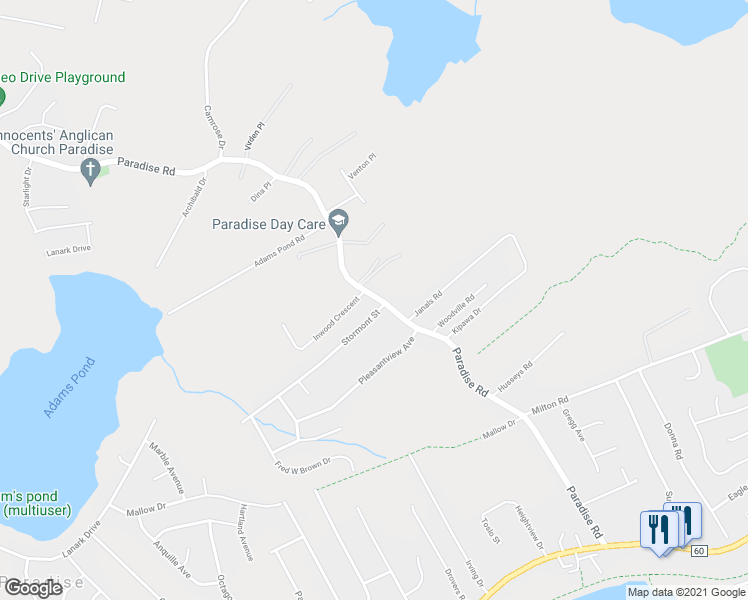 map of restaurants, bars, coffee shops, grocery stores, and more near 147 Paradise Road in Paradise