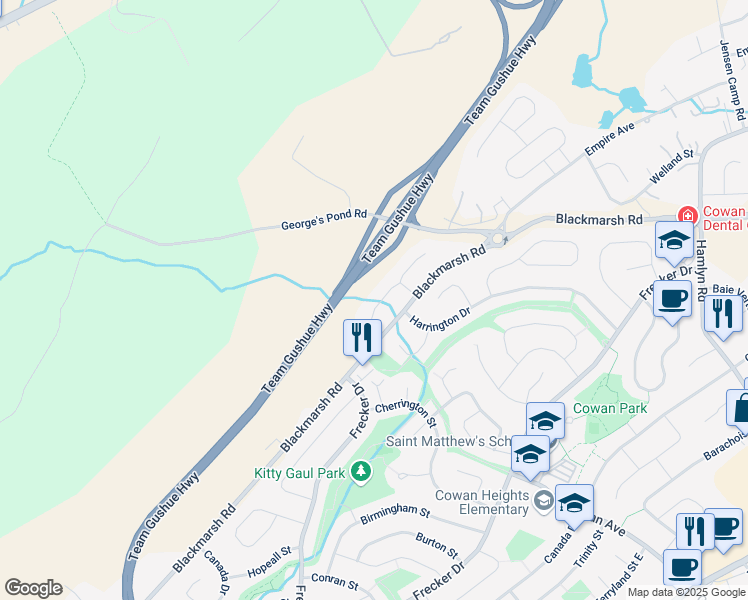 map of restaurants, bars, coffee shops, grocery stores, and more near 9 Burdell Place in St. John's