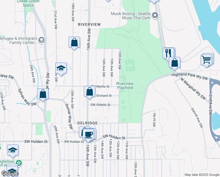 map of restaurants, bars, coffee shops, grocery stores, and more near 7055 13th Avenue Southwest in Seattle