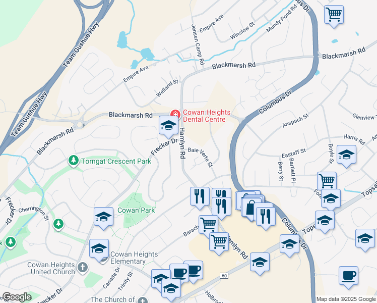 map of restaurants, bars, coffee shops, grocery stores, and more near 51 Baie Verte Street in St. John's