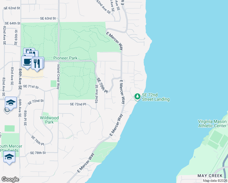 map of restaurants, bars, coffee shops, grocery stores, and more near 9401 Southeast 70th Place in Mercer Island