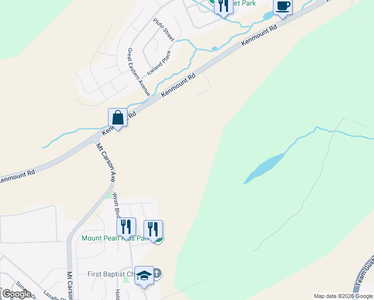 map of restaurants, bars, coffee shops, grocery stores, and more near 575 Kenmount Road in St. John's