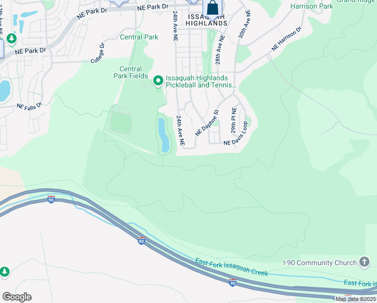 map of restaurants, bars, coffee shops, grocery stores, and more near 2415 Northeast Daphne Street in Issaquah