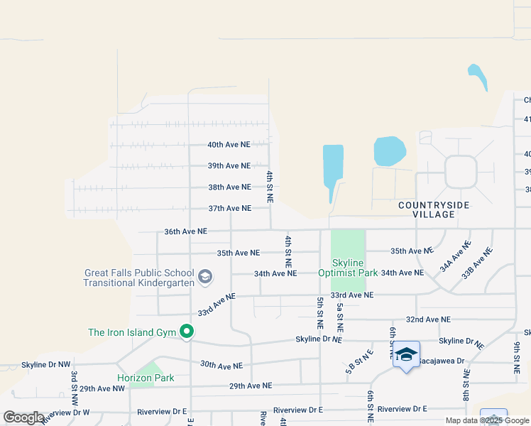 map of restaurants, bars, coffee shops, grocery stores, and more near 301-325 37th Ave NE in Great Falls
