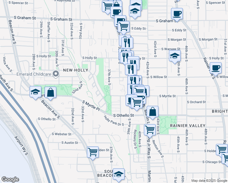 map of restaurants, bars, coffee shops, grocery stores, and more near in Seattle