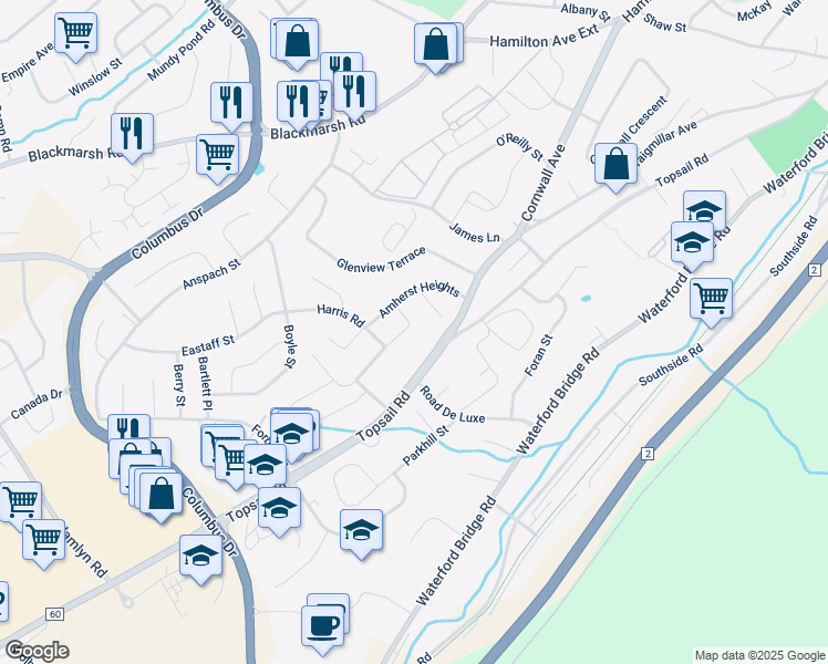 map of restaurants, bars, coffee shops, grocery stores, and more near 12 Colville Street in St. John's