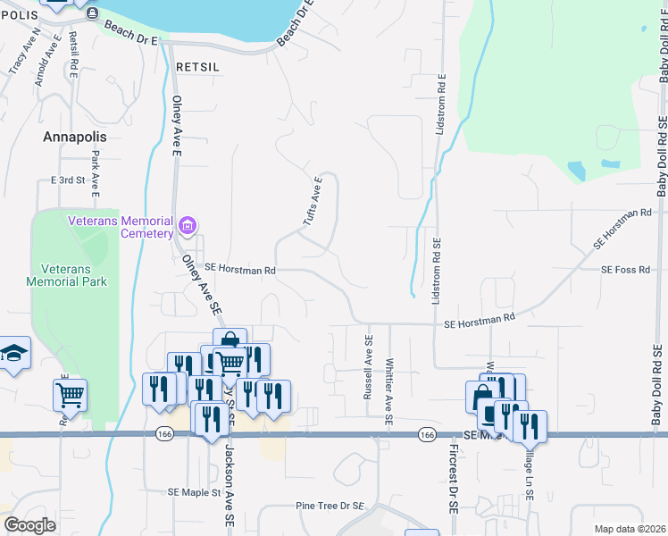 map of restaurants, bars, coffee shops, grocery stores, and more near 3530 East Calistoga Court in Port Orchard
