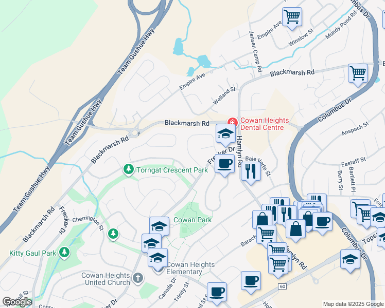 map of restaurants, bars, coffee shops, grocery stores, and more near 35 Duntara Crescent in St. John's