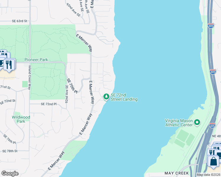 map of restaurants, bars, coffee shops, grocery stores, and more near 6958 96th Avenue Southeast in Mercer Island