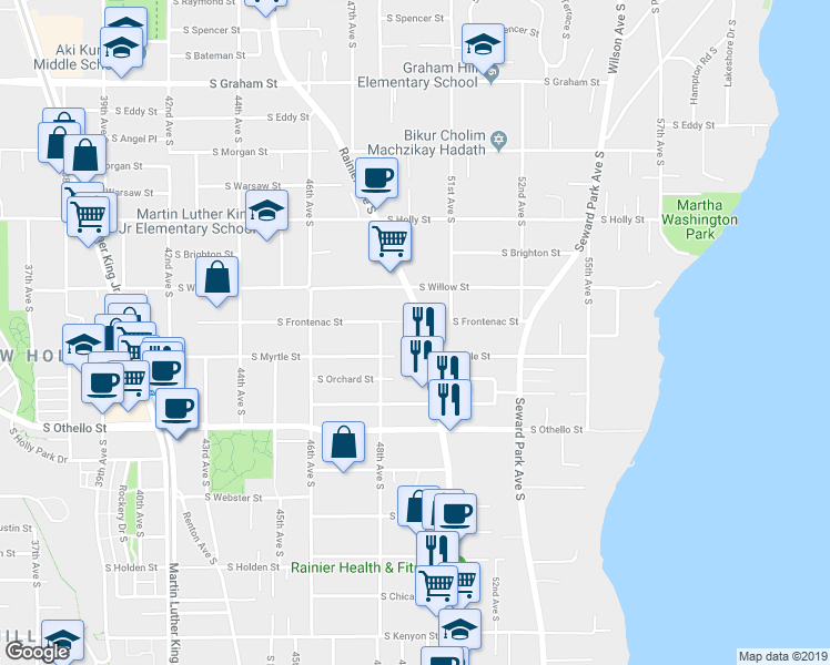 map of restaurants, bars, coffee shops, grocery stores, and more near 7001 Rainier Avenue South in Seattle