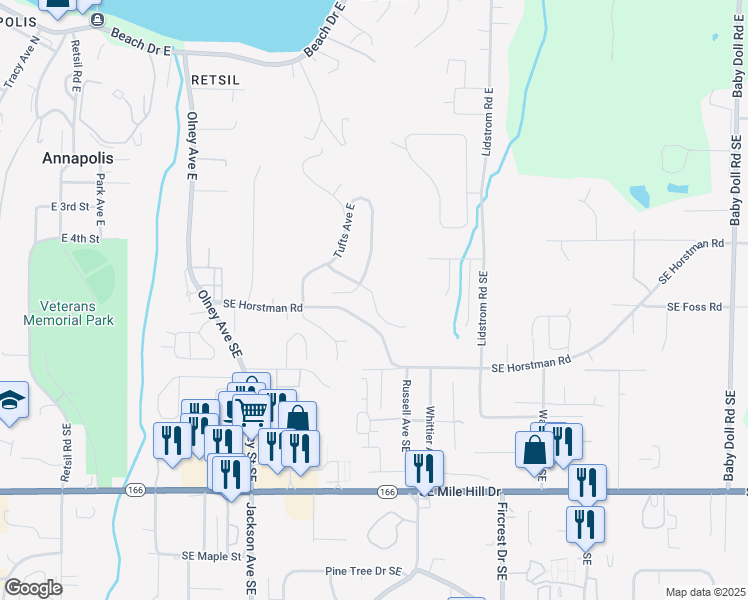 map of restaurants, bars, coffee shops, grocery stores, and more near East Calistoga Court in Port Orchard