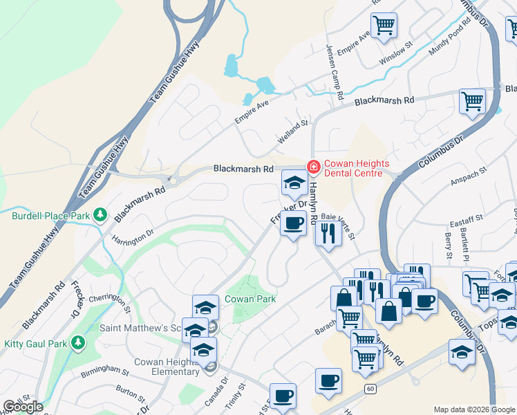 map of restaurants, bars, coffee shops, grocery stores, and more near 8 Roddickton Place in St. John's