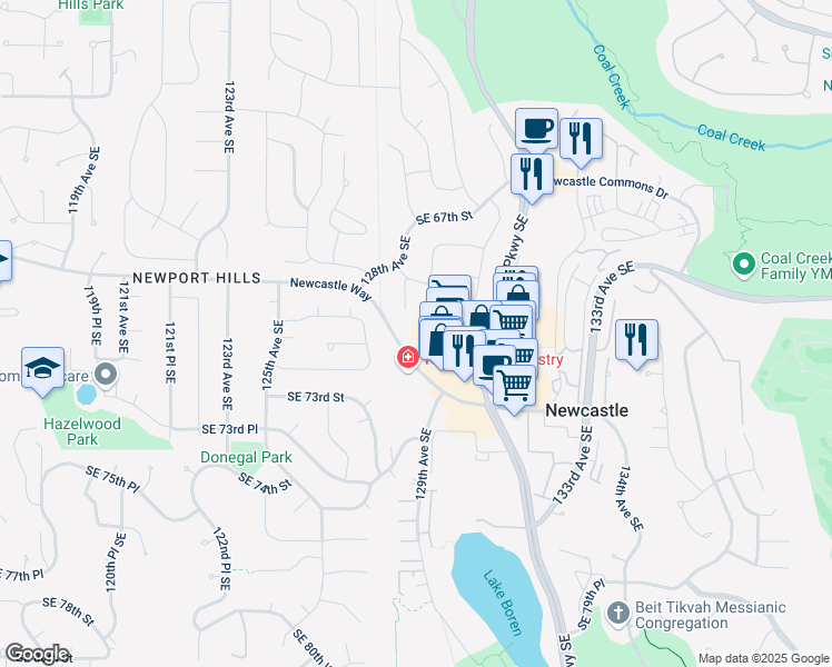 map of restaurants, bars, coffee shops, grocery stores, and more near 12832 Newcastle Way in Newcastle