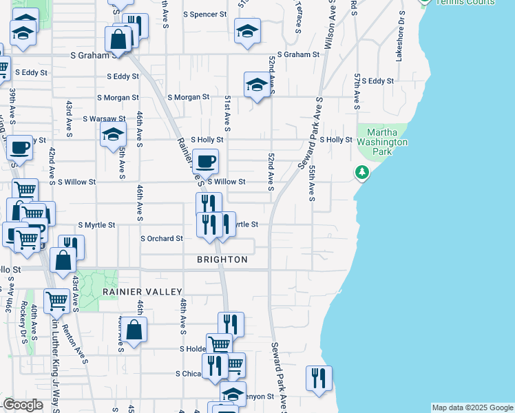 map of restaurants, bars, coffee shops, grocery stores, and more near 5141 S Frontenac St in Seattle