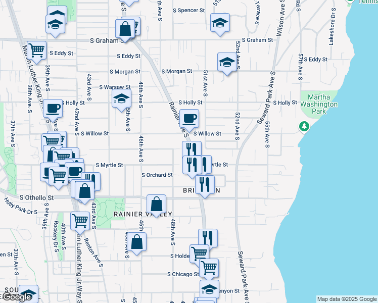 map of restaurants, bars, coffee shops, grocery stores, and more near 7001 Rainier Avenue South in Seattle