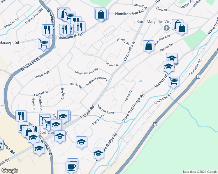 map of restaurants, bars, coffee shops, grocery stores, and more near 111 Cornwall Avenue in St. John's