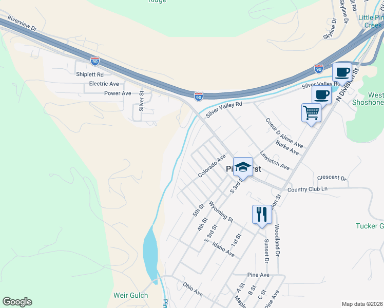 map of restaurants, bars, coffee shops, grocery stores, and more near 614 Oregon Street in Pinehurst