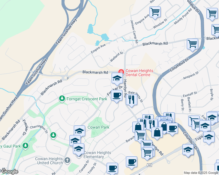 map of restaurants, bars, coffee shops, grocery stores, and more near 14 Roddickton Place in St. John's