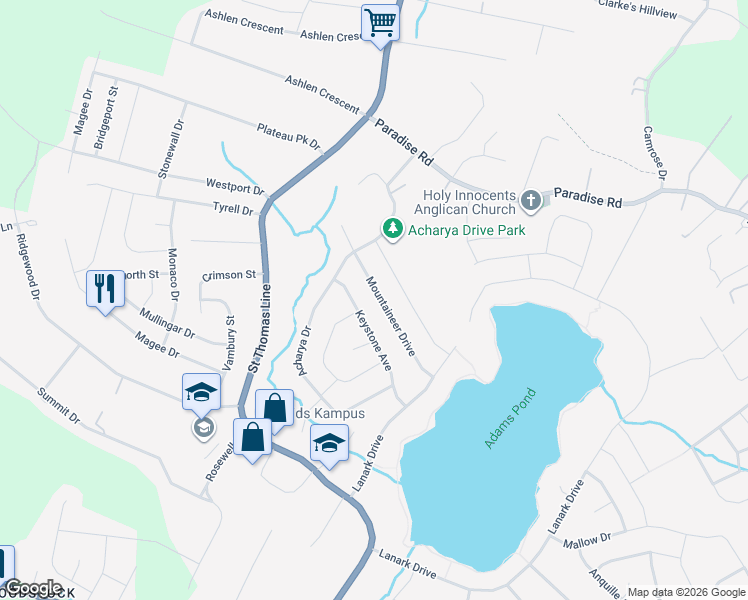 map of restaurants, bars, coffee shops, grocery stores, and more near 37 Mountaineer Drive in Paradise