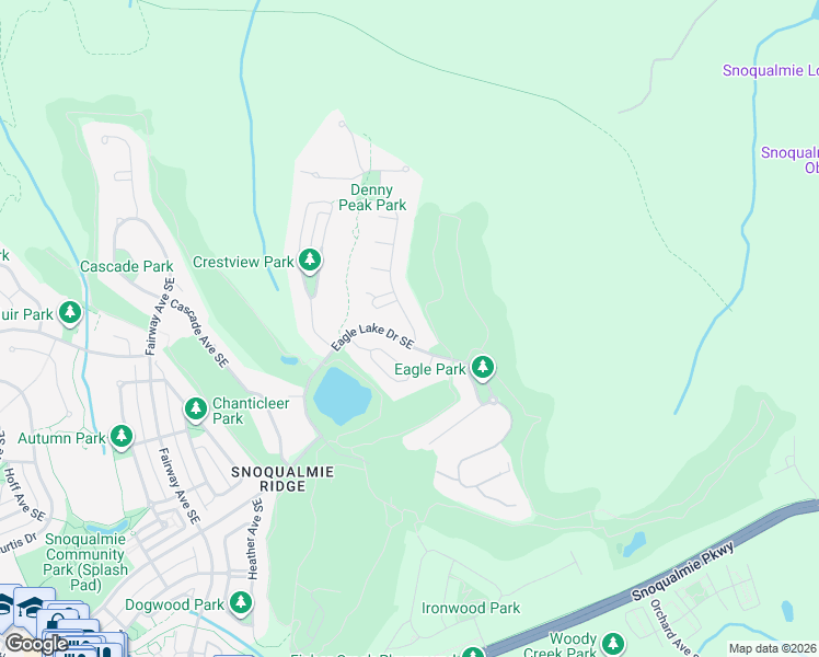 map of restaurants, bars, coffee shops, grocery stores, and more near 6725 Denny Peak Drive Southeast in Snoqualmie