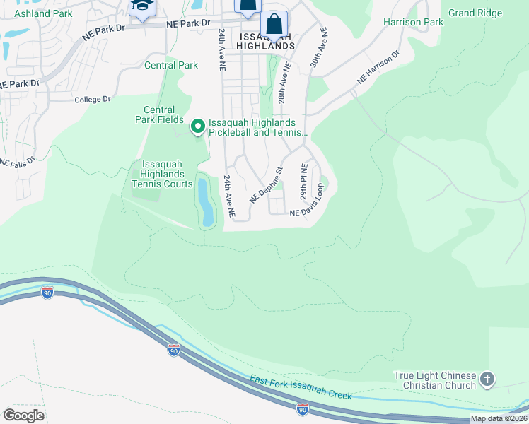 map of restaurants, bars, coffee shops, grocery stores, and more near 2473 Northeast Davis Loop in Issaquah