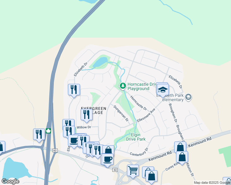 map of restaurants, bars, coffee shops, grocery stores, and more near 93 Carlisle Drive in Paradise