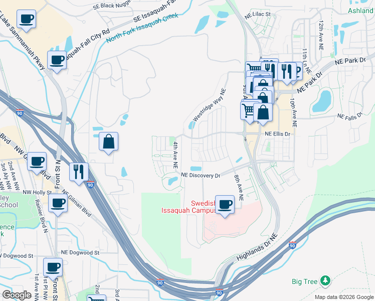 map of restaurants, bars, coffee shops, grocery stores, and more near 867 5th Place Northeast in Issaquah