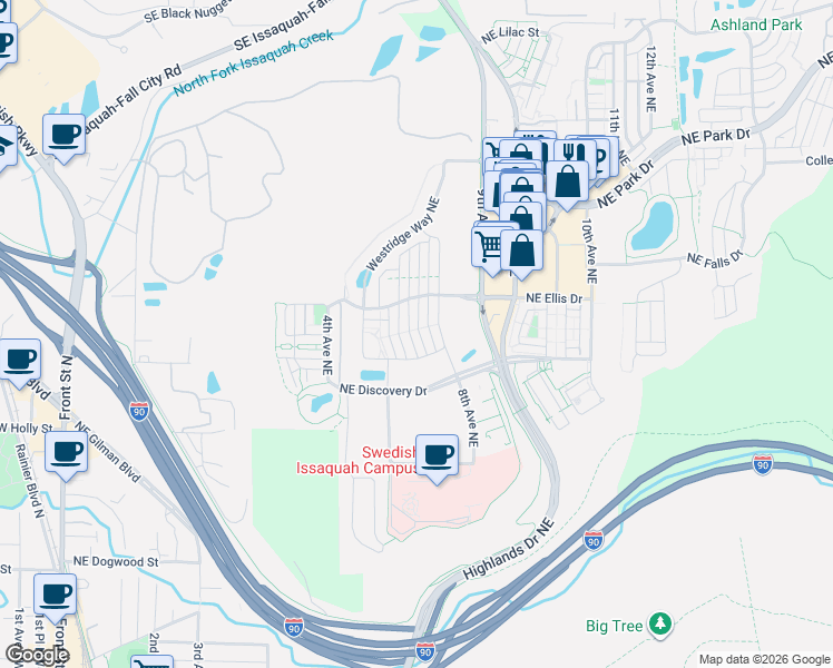 map of restaurants, bars, coffee shops, grocery stores, and more near 935 7th Avenue Northeast in Issaquah