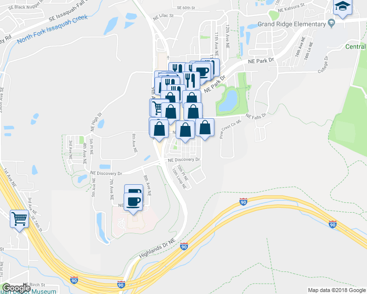 map of restaurants, bars, coffee shops, grocery stores, and more near 1313 Greenwich Walk Northeast in Issaquah