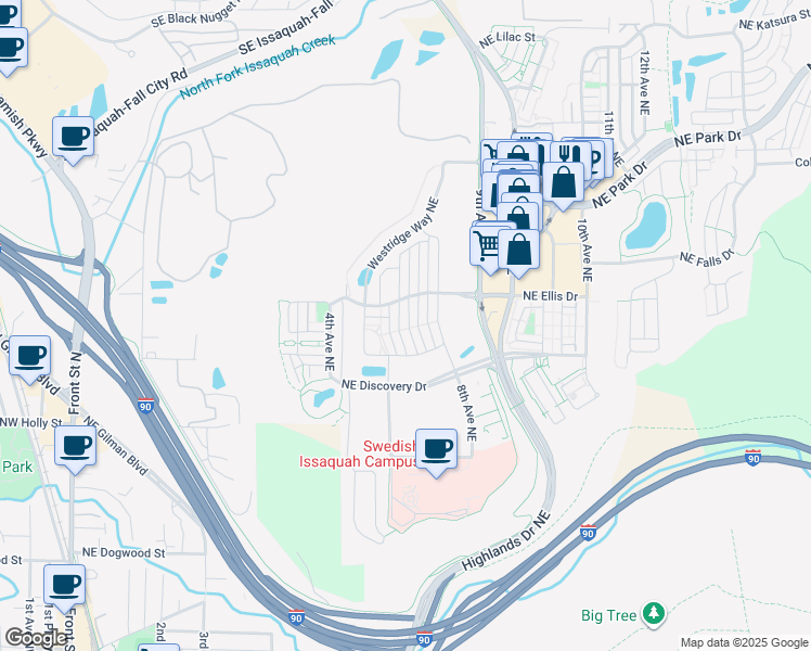 map of restaurants, bars, coffee shops, grocery stores, and more near 966 6th Avenue Northeast in Issaquah