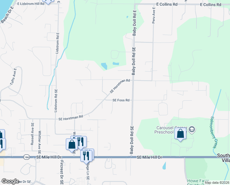 map of restaurants, bars, coffee shops, grocery stores, and more near 4563 Southeast Foss Road in Port Orchard