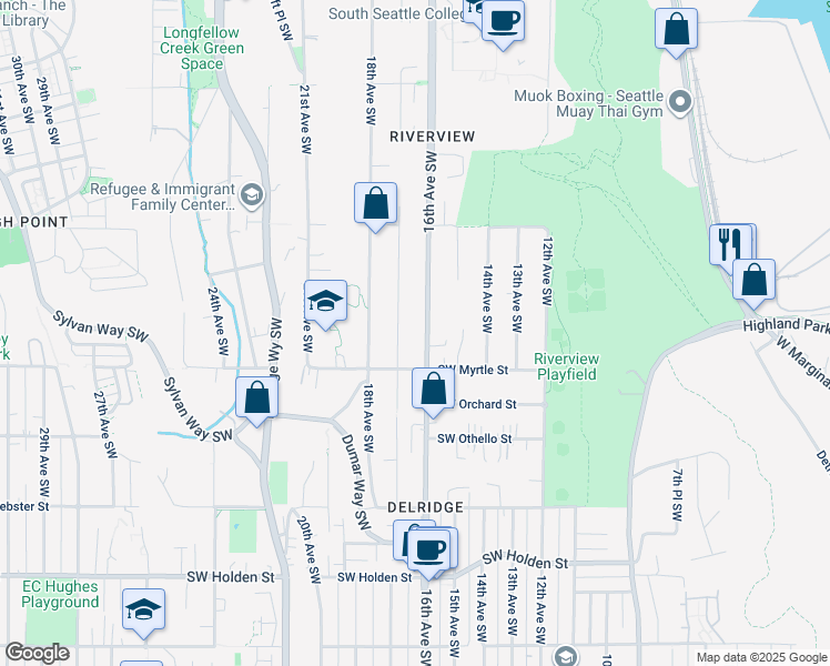 map of restaurants, bars, coffee shops, grocery stores, and more near 7031 16th Avenue Southwest in Seattle