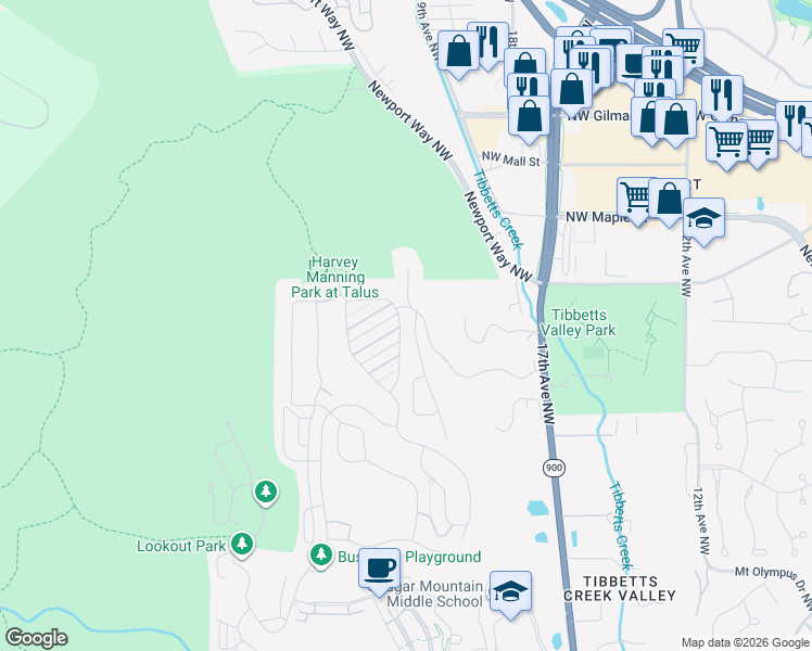 map of restaurants, bars, coffee shops, grocery stores, and more near 890 Big Tree Drive Northwest in Issaquah