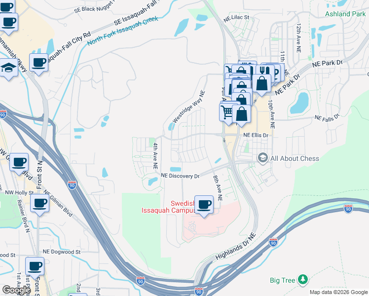 map of restaurants, bars, coffee shops, grocery stores, and more near 917 6th Avenue Northeast in Issaquah
