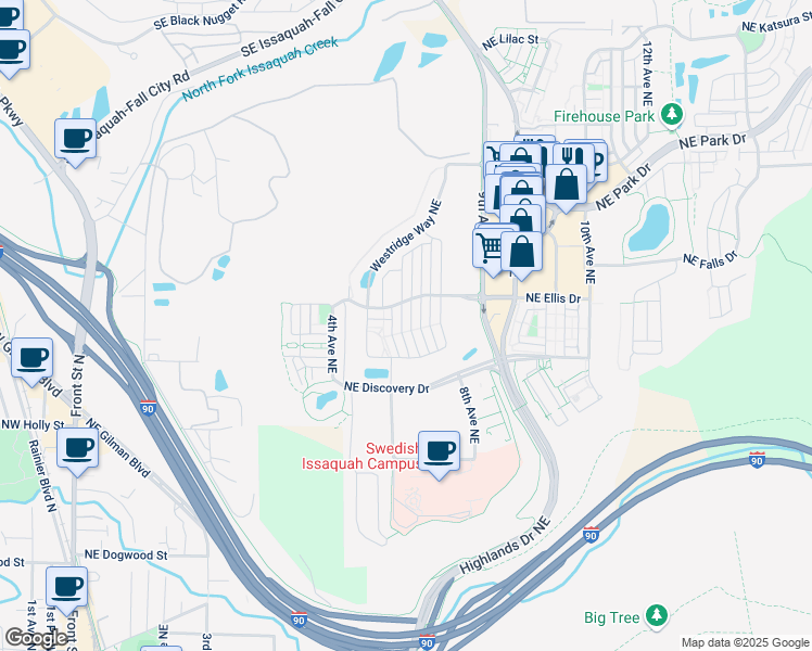 map of restaurants, bars, coffee shops, grocery stores, and more near 917 6th Avenue Northeast in Issaquah