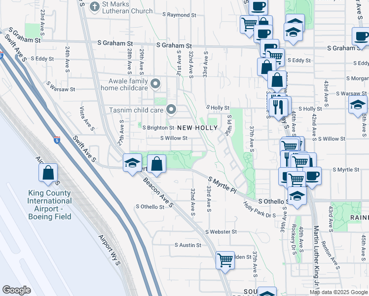 map of restaurants, bars, coffee shops, grocery stores, and more near 6923 31st Place South in Seattle