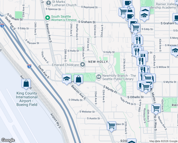 map of restaurants, bars, coffee shops, grocery stores, and more near 6924 30th Avenue South in Seattle