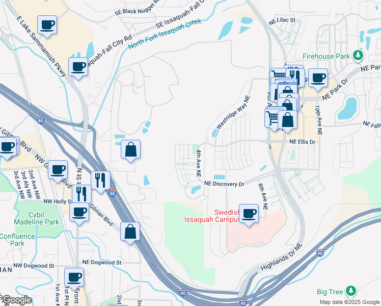 map of restaurants, bars, coffee shops, grocery stores, and more near 857 4th Avenue Northeast in Issaquah