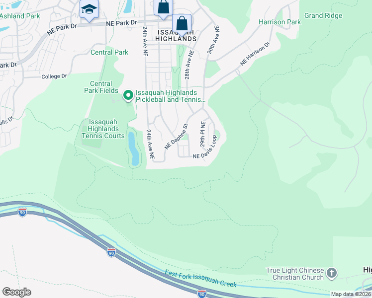 map of restaurants, bars, coffee shops, grocery stores, and more near 2603 Northeast Davis Loop in Issaquah