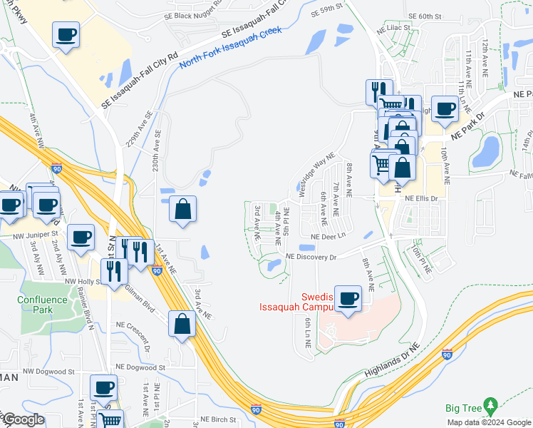 map of restaurants, bars, coffee shops, grocery stores, and more near 857 4th Avenue Northeast in Issaquah