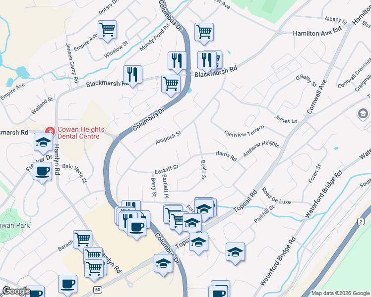 map of restaurants, bars, coffee shops, grocery stores, and more near 9 Pynn Place in St. John's