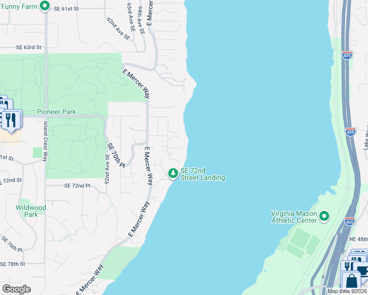 map of restaurants, bars, coffee shops, grocery stores, and more near 6958 96th Avenue Southeast in Mercer Island