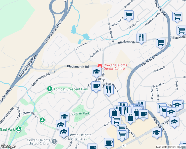 map of restaurants, bars, coffee shops, grocery stores, and more near 10 A Duntara Crescent in St. John's