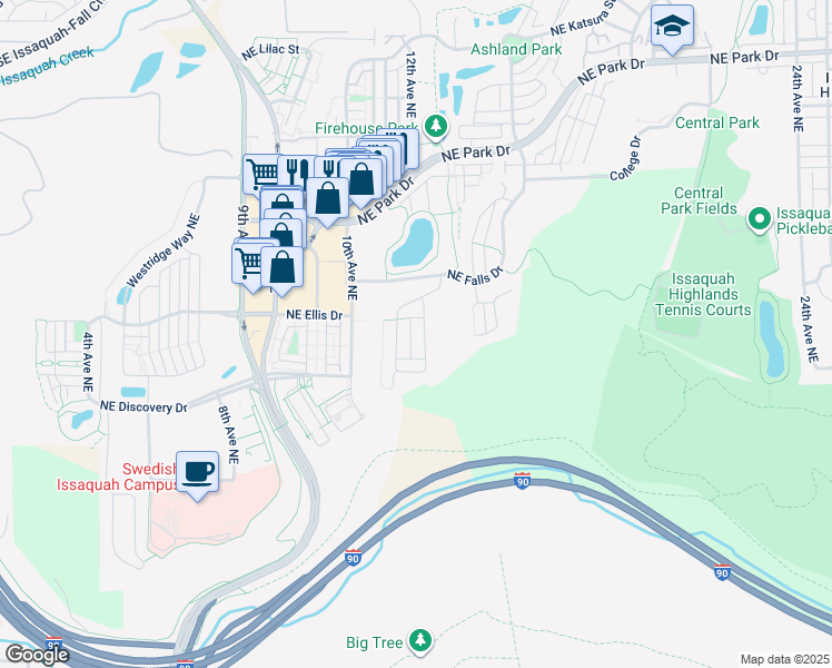 map of restaurants, bars, coffee shops, grocery stores, and more near 962 Pine Crest Circle Northeast in Issaquah