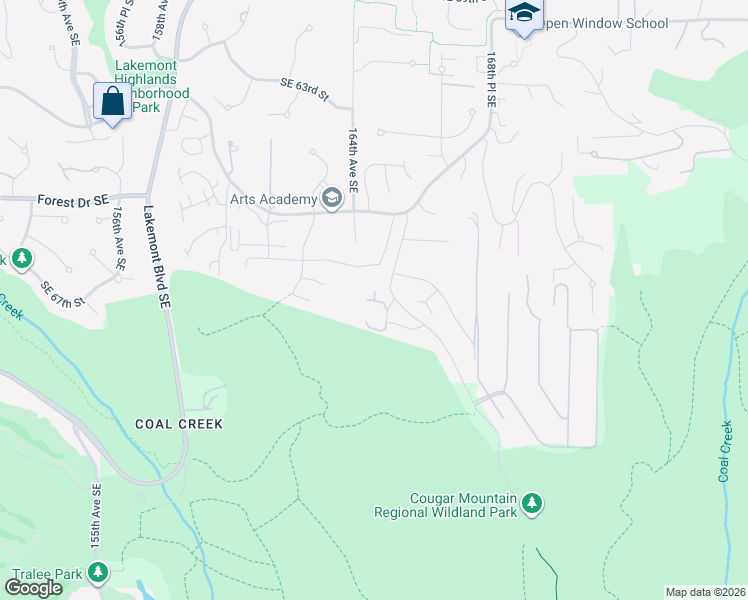 map of restaurants, bars, coffee shops, grocery stores, and more near 6853 166th Place Southeast in Bellevue