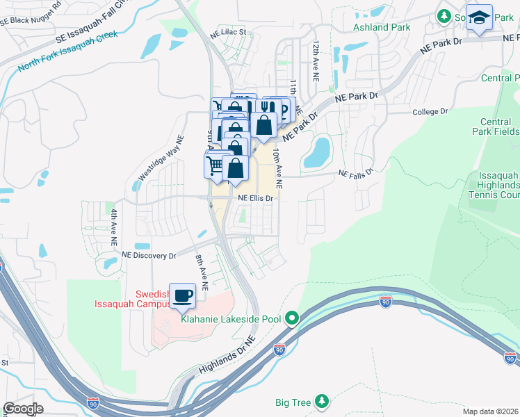 map of restaurants, bars, coffee shops, grocery stores, and more near 1395 Brooklyn Walk Northeast in Issaquah