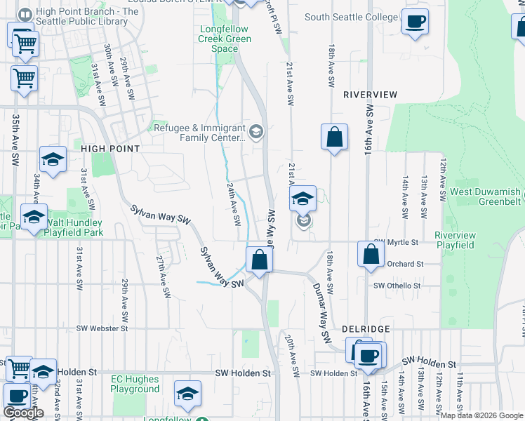 map of restaurants, bars, coffee shops, grocery stores, and more near in Seattle