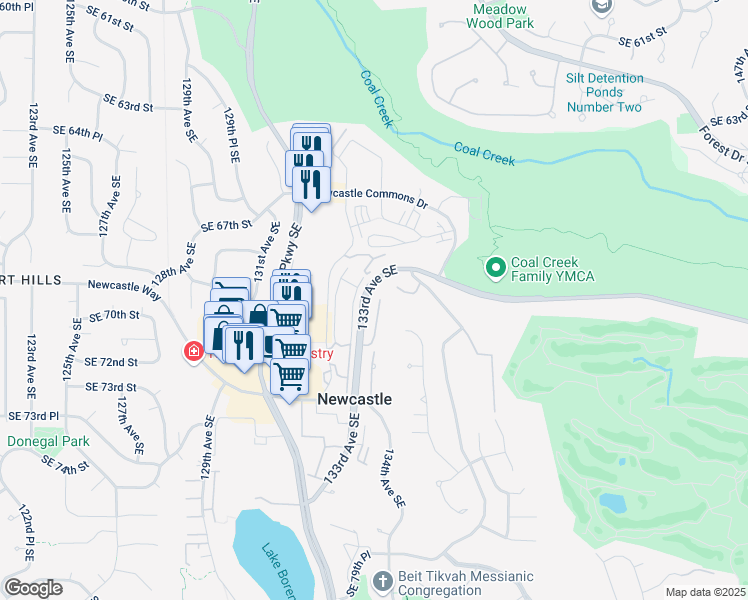 map of restaurants, bars, coffee shops, grocery stores, and more near 6830 132nd Place Southeast in Newcastle