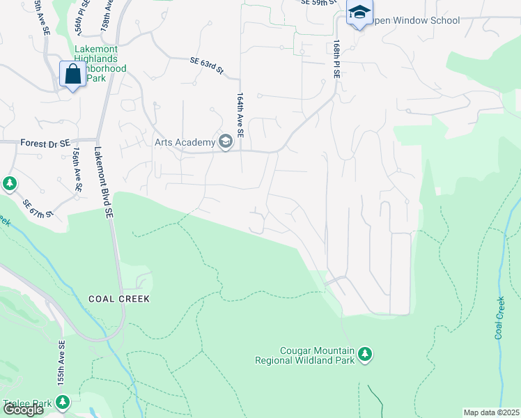 map of restaurants, bars, coffee shops, grocery stores, and more near 16409 Southeast 66th Street in Bellevue